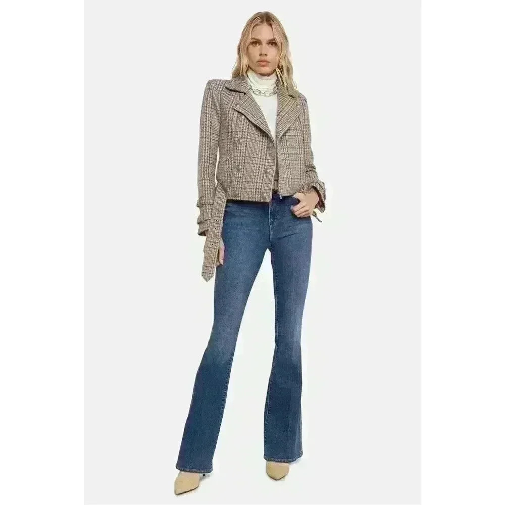 L’Agence BILLIE BELTED JACKET BEIGE/BLUE PLAID Sz XS NWOT